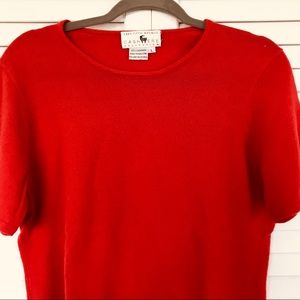 Saks 5th Ave Cashmere Short Sleeve Red Sweater